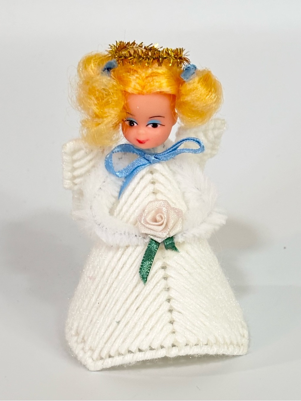 Vintage Handmade Angel Figure in White with Blonde Hair
